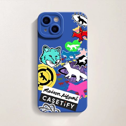 Playful Fox Collage Blue Silicone Case for Apple iPhone Series