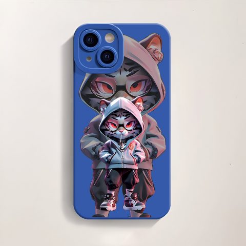 Street Style Hoodie Cat Silicone Case for Apple iPhone Series