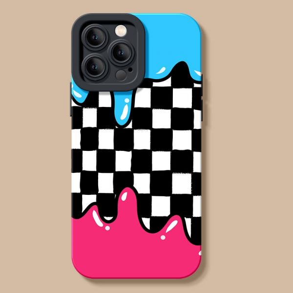 Vibrant Drip Checkered Silicone Case for Apple iPhone Series