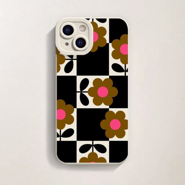 Retro Floral Checkered Silicone Case for Apple iPhone Series