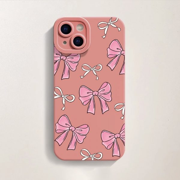 Pink Pastel Bow Charm Silicone Case for Apple iPhone Series