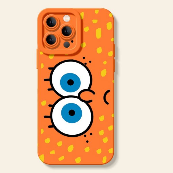 Cheerful Cartoon Eyes Orange Silicone Case for Apple iPhone Series