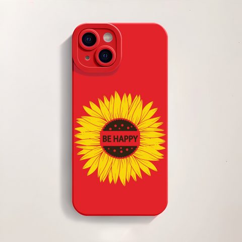 Be Happy Sunflower Red Silicone Case for Apple iPhone Series