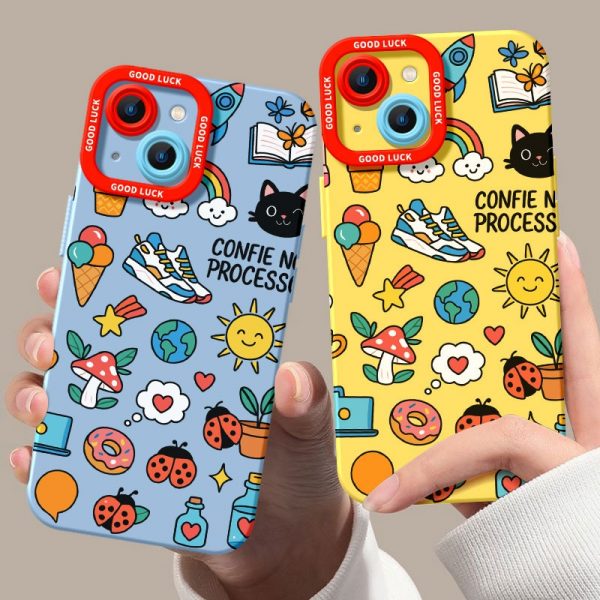 Whimsical Doodle Charm Silicone Case for Apple iPhone Series