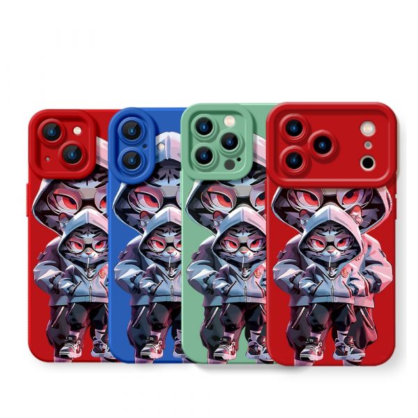 Street Style Hoodie Cat Silicone Case for Apple iPhone Series