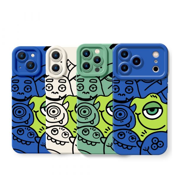 Quirky Monsters Doodle Silicone Case for Apple iPhone Series