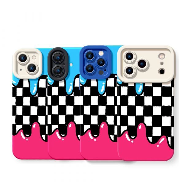 Vibrant Drip Checkered Silicone Case for Apple iPhone Series