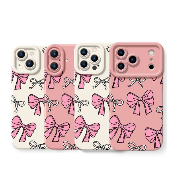 Pink Pastel Bow Charm Silicone Case for Apple iPhone Series