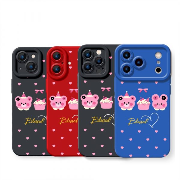 Whimsical Bear Party Heart Silicone Case for Apple iPhone Series
