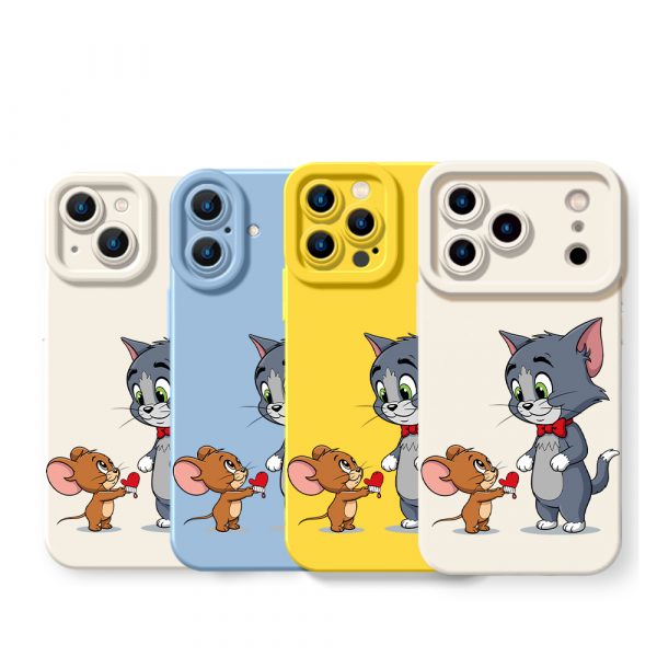 Playful Cat & Mouse Duo Silicone Case for Apple iPhone Series