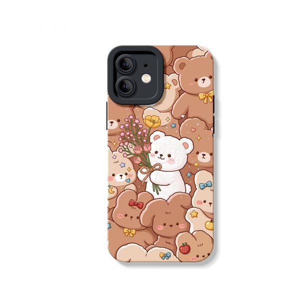 Whimsical Teddy & Puppy Garden Silicone Case for Apple iPhone Series