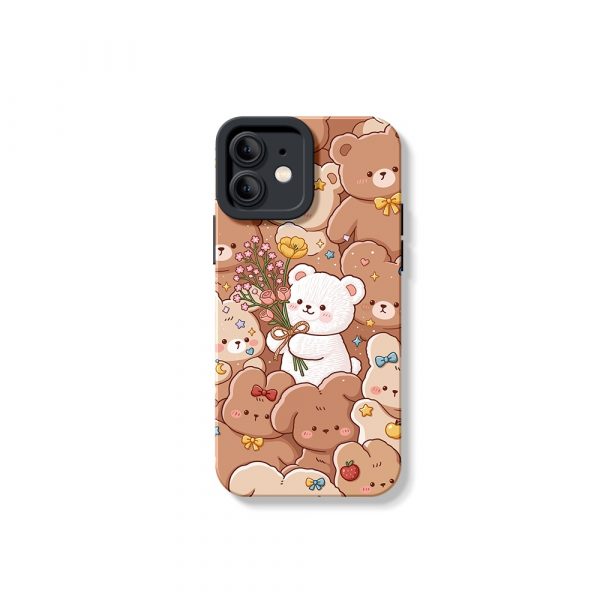 Whimsical Teddy & Puppy Garden Silicone Case for Apple iPhone Series