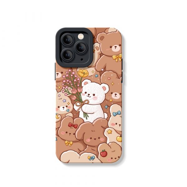 Whimsical Teddy & Puppy Garden Silicone Case for Apple iPhone Series