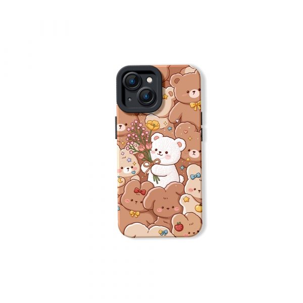 Whimsical Teddy & Puppy Garden Silicone Case for Apple iPhone Series