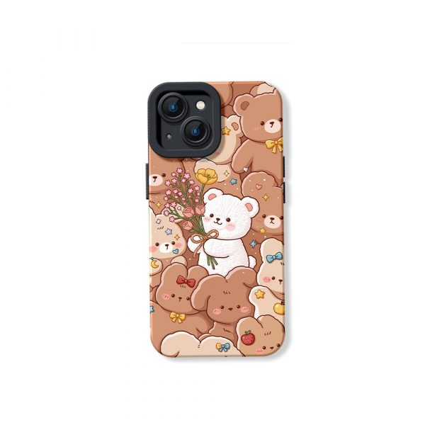Whimsical Teddy & Puppy Garden Silicone Case for Apple iPhone Series