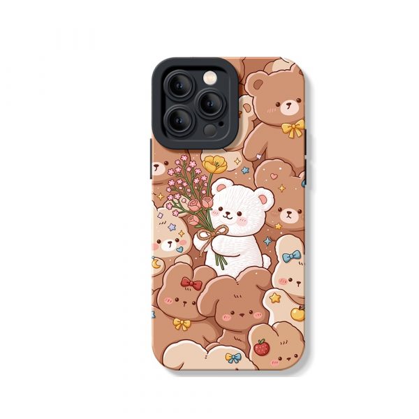 Whimsical Teddy & Puppy Garden Silicone Case for Apple iPhone Series
