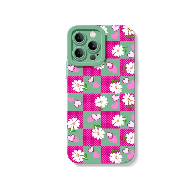 Blooming Hearts Checkerboard: Silicone Case for Apple iPhone Series