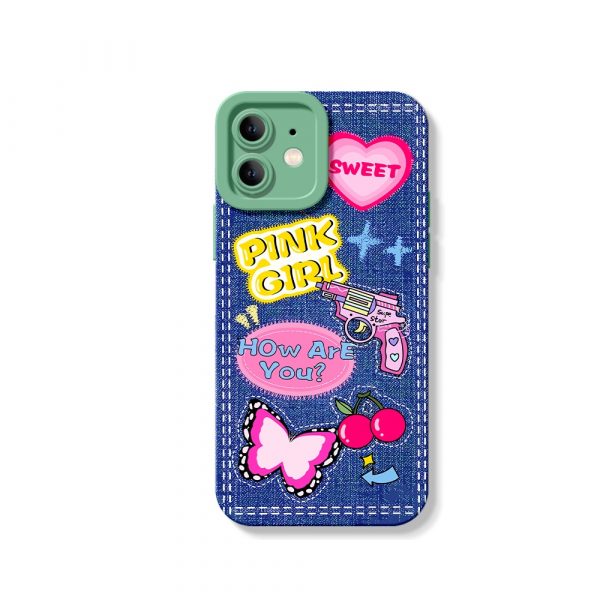 Pop Art Vibes: Denim & Butterfly Silicone Case for Apple iPhone Series