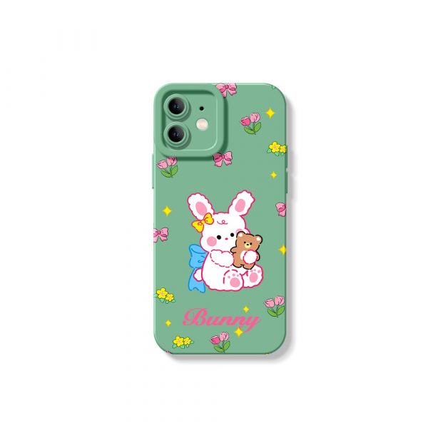 Whimsical Bunny Blossom Silicone Case for Apple iPhone Series
