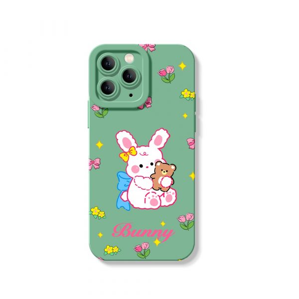 Whimsical Bunny Blossom Silicone Case for Apple iPhone Series