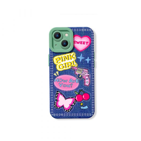 Pop Art Vibes: Denim & Butterfly Silicone Case for Apple iPhone Series