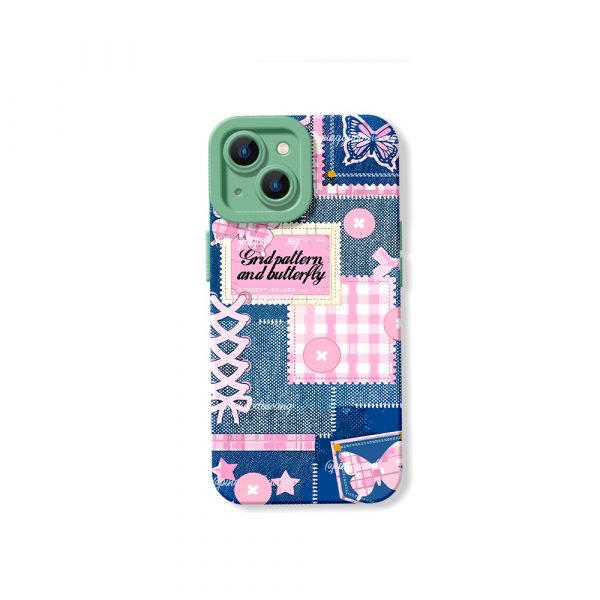 Whimsical Butterfly & Grid Patchwork Silicone Case for Apple iPhone Series
