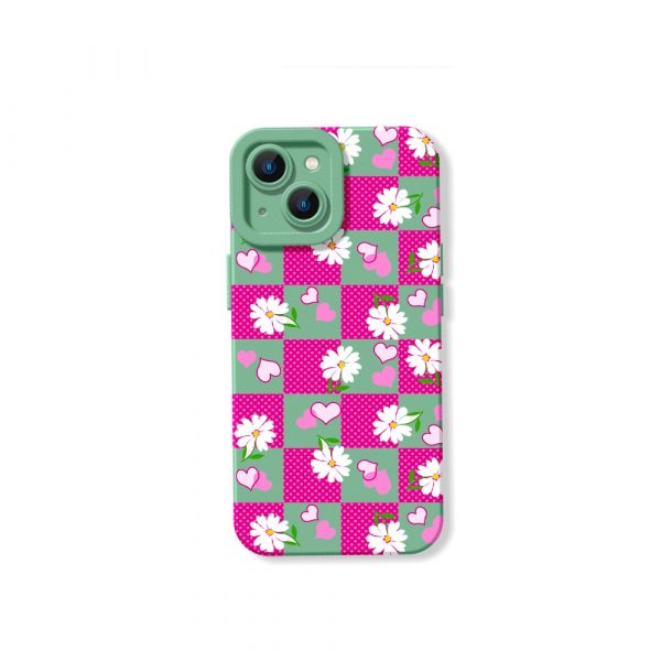 Blooming Hearts Checkerboard: Silicone Case for Apple iPhone Series