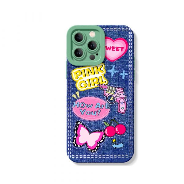 Pop Art Vibes: Denim & Butterfly Silicone Case for Apple iPhone Series
