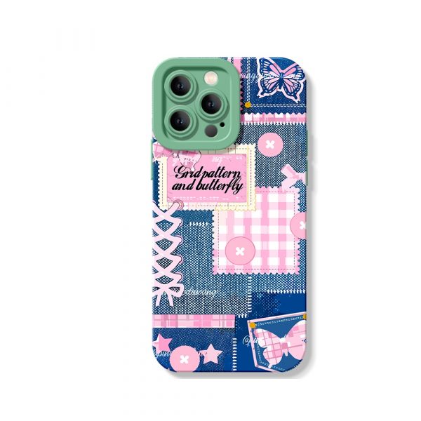 Whimsical Butterfly & Grid Patchwork Silicone Case for Apple iPhone Series