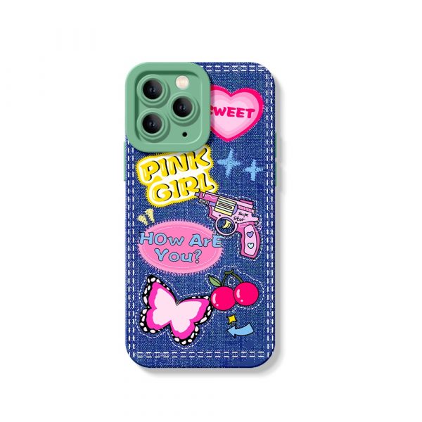 Pop Art Vibes: Denim & Butterfly Silicone Case for Apple iPhone Series