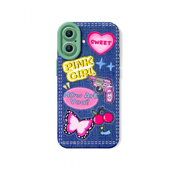 Pop Art Vibes: Denim & Butterfly Silicone Case for Apple iPhone Series
