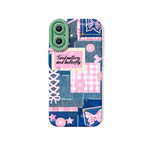 Whimsical Butterfly & Grid Patchwork Silicone Case for Apple iPhone Series