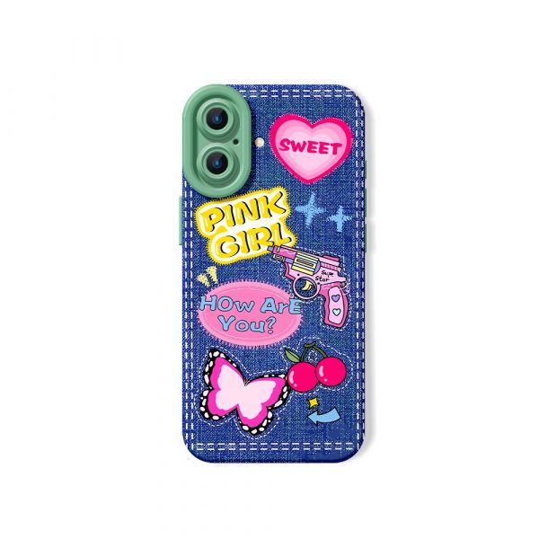 Pop Art Vibes: Denim & Butterfly Silicone Case for Apple iPhone Series