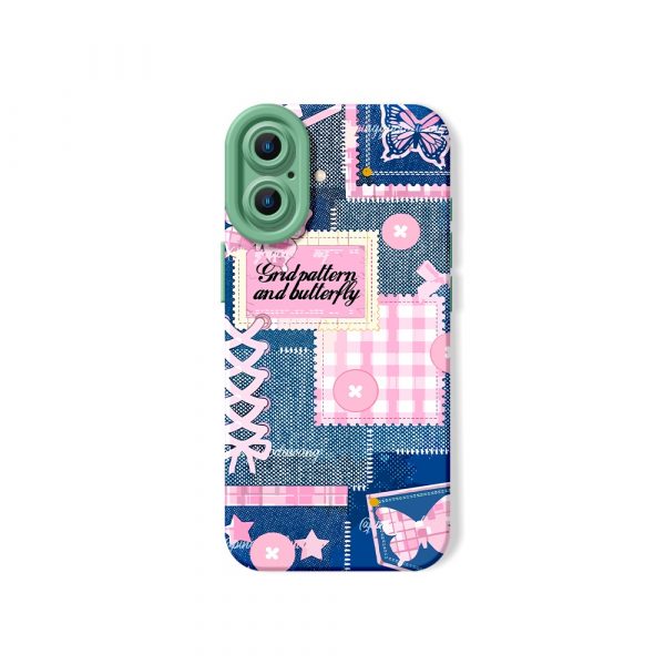Whimsical Butterfly & Grid Patchwork Silicone Case for Apple iPhone Series