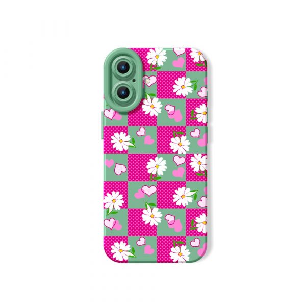 Blooming Hearts Checkerboard: Silicone Case for Apple iPhone Series
