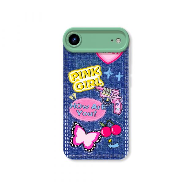 Pop Art Vibes: Denim & Butterfly Silicone Case for Apple iPhone Series