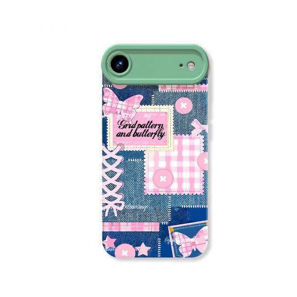 Whimsical Butterfly & Grid Patchwork Silicone Case for Apple iPhone Series