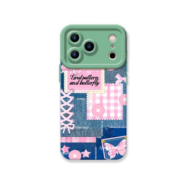 Whimsical Butterfly & Grid Patchwork Silicone Case for Apple iPhone Series