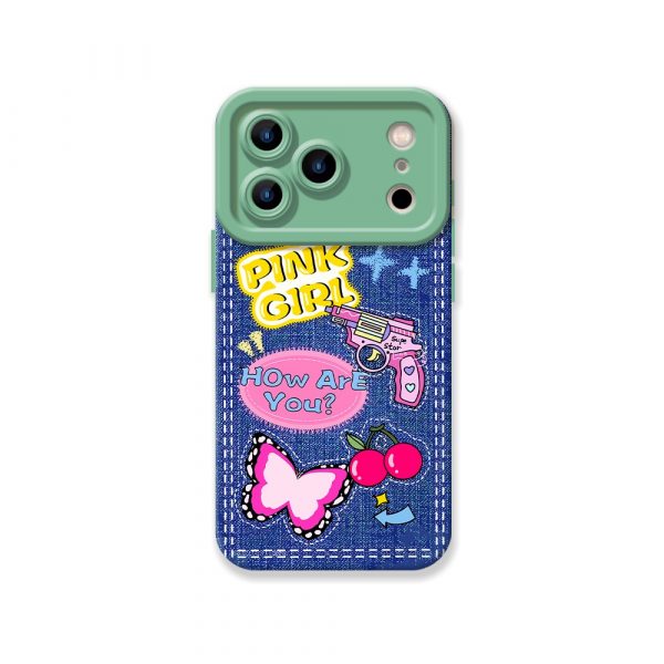Pop Art Vibes: Denim & Butterfly Silicone Case for Apple iPhone Series