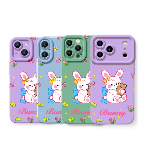 Whimsical Bunny Blossom Silicone Case for Apple iPhone Series