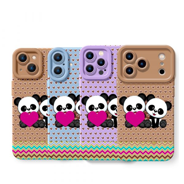Panda Love Parade: Heart & Chevron Silicone Case for Apple iPhone Series