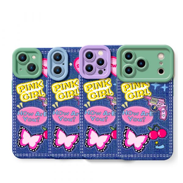 Pop Art Vibes: Denim & Butterfly Silicone Case for Apple iPhone Series