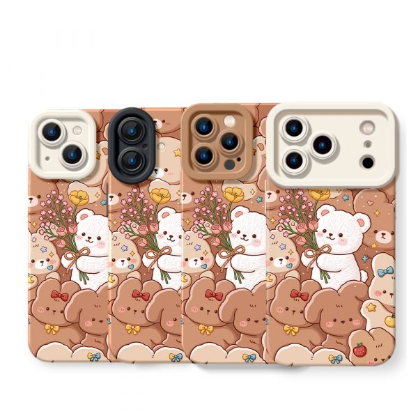 Whimsical Teddy & Puppy Garden Silicone Case for Apple iPhone Series