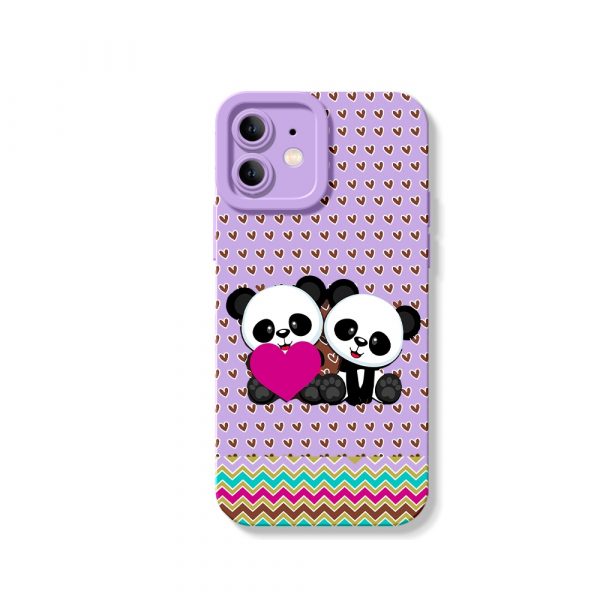 Panda Love Parade: Heart & Chevron Silicone Case for Apple iPhone Series