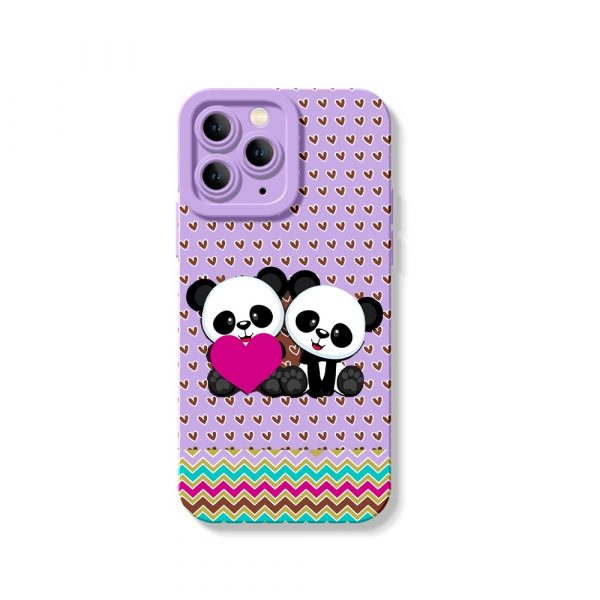 Panda Love Parade: Heart & Chevron Silicone Case for Apple iPhone Series