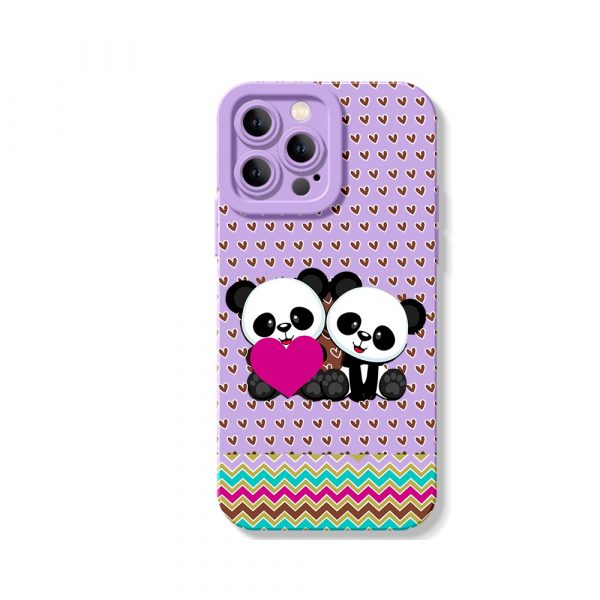 Panda Love Parade: Heart & Chevron Silicone Case for Apple iPhone Series