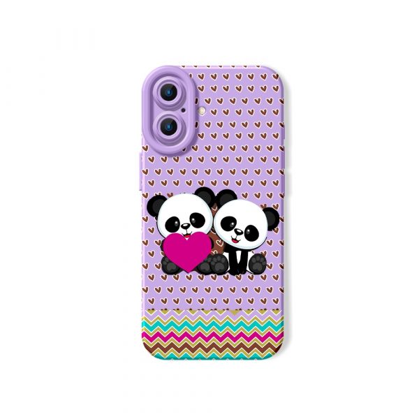 Panda Love Parade: Heart & Chevron Silicone Case for Apple iPhone Series