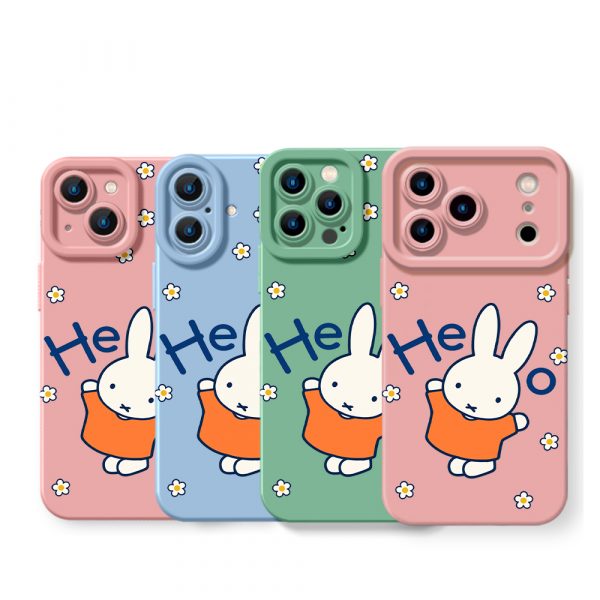 Whimsical Bunny Blossom Silicone Case for Apple iPhone Series
